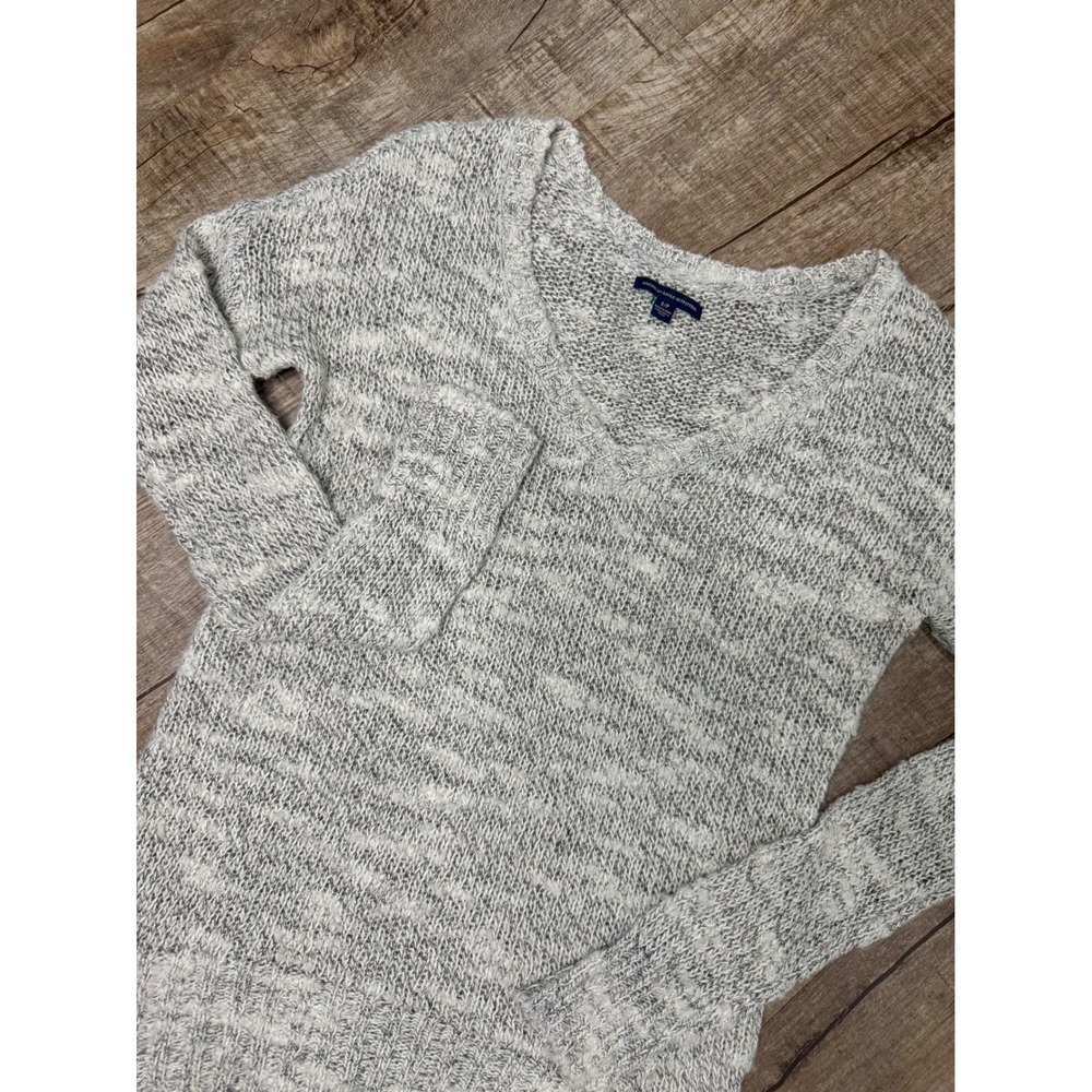 American Eagle Outfitters Womens Grey Marled Metallic V-Neck Knit Sweater Small